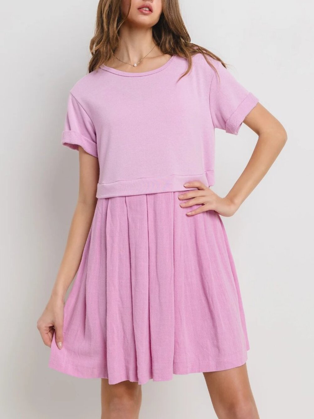 CES FEMME Contrast Pleated Mini Dress